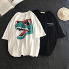 Dinosaur Print Elbow-sleeve T-shirt
