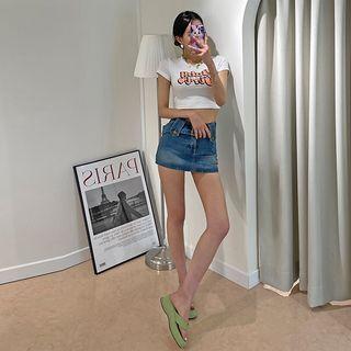 Letter Cropped Ribbed T-shirt