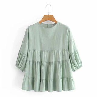 3/4-sleeve Plain Cutout-back Blouse