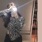 Long-sleeve Zebra Print T-shirt Zebra Pattern - Black & White - One Size