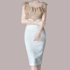 Set: Sleeveless Ruffled Lace Top + Pencil Skirt