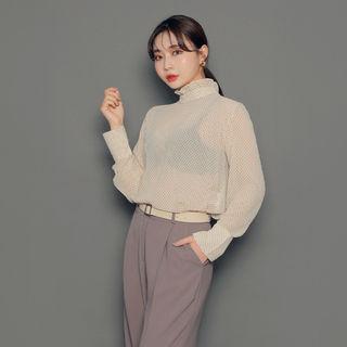 High-neck Dot Chiffon Blouse