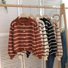 Lapel Color Panel Striped Loose Cardigan Sweater