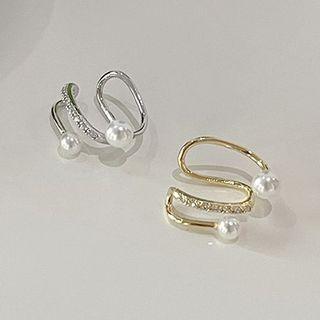 Rhinestone Faux Pearl Layered Alloy Cuff Earring