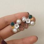 Flower Freshwater Pearl Alloy Earring Red & White & Blue - One Size
