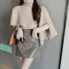Long-sleeve T-shirt / Turtleneck Knit Cape / Snake Print Mini Pencil Skirt