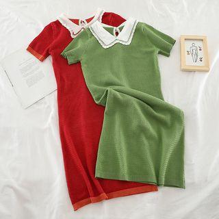 Short-sleeve Lace Trim Knit Dress