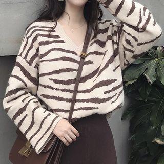 Animal Print Knit Top As Shown In Figure - One Size