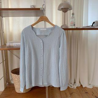 Scallop-neck Textured Blouse