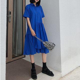 Asymmetric Short-sleeve Collared Dress
