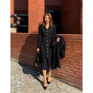 Faux-pearl Button Shirtdress With Sash