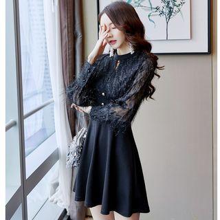 Bell-sleeve Fringed Mini A-line Dress