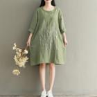 Round Neck Embroidery A-line Dress