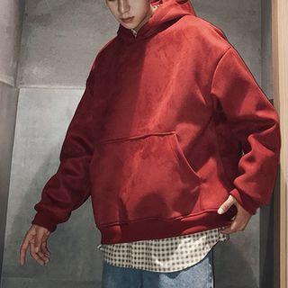 Plain Faux-suede Hoodie