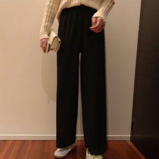 High-waist Plain Woolen Wide-leg Pants