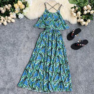 Printed Midi Midi Spaghetti Strap Dress