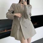 Plain Double-breasted Blazer Gray - One Size