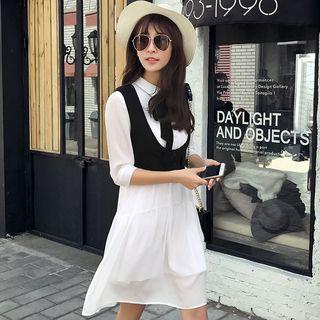 Set: 3/4-sleeve Shirtdress + Vest