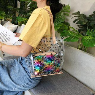 Set: Printed Transparent Tote Bag + Crossbody Bag