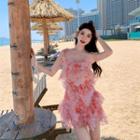 Spaghetti Strap Tie-dyed Ruffled A-line Dress