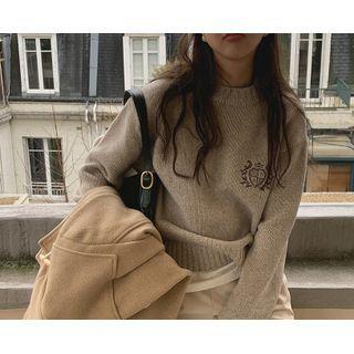 [dearest] Crew-neck Embroidered Sweater One Size