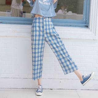 Plaid High-waist Cropped Pants