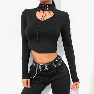 Long-sleeve Cut Out Crop T-shirt