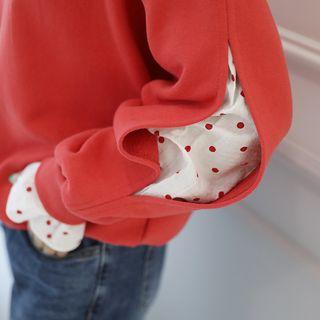 Inset Frilled-neck Dotted Shirt Boxy Sweatshirt