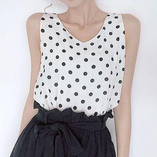 V-neck Dotted Sleeveless Chiffon Top