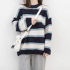 Striped Sweater Stripes - Beige & Light Blue & Black - One Size