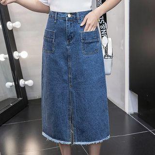 Midi Slit A-line Denim Skirt