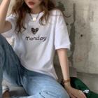 Short-sleeve Print T-shirt Monday - White - One Size