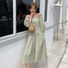 Long-sleeve Off-shoulder A-line Midi Dress