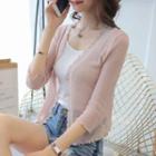 Plain 3/4 Sleeve Sheer Cardigan