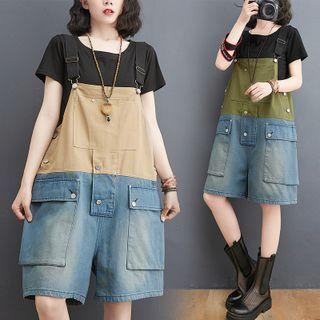 Denim Panel Wide-leg Jumper Shorts