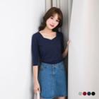 Heart-shaped Neck 3/4 Sleeve Top