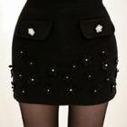 Faux-pearl Trim Rosette Mini Skirt