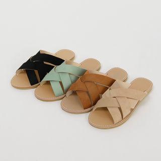 Cross-strap Faux-suede Slide Sandals