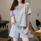 Loungewear Set: Lettering Short-sleeve T-shirt + Shorts