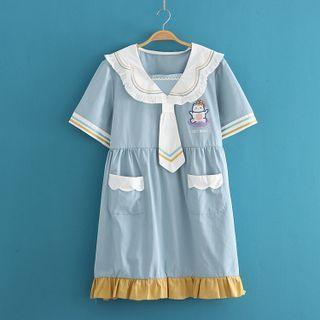 Sailor Collar Bear Embroidered Dress As Shown In Figure - One Size