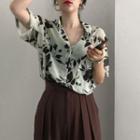 Short-sleeve Floral Shirt Light Green - One Size