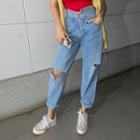 Asymmetric-waist Baggy Jeans With Belt