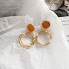Glaze Disc Alloy Hoop Dangle Earring 1 Pair - Geometry Earrings - Gold - One Size