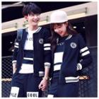 Matching Couple Contrast Trim Zip Jacket