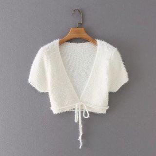 Short-sleeve Fluffy Knit Crop Top White - S
