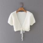Short-sleeve Fluffy Knit Crop Top White - S