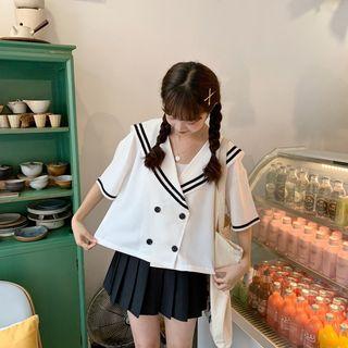 Sailor Collar Elbow-sleeve Shirt White - One Size