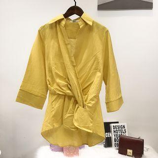 Long-sleeve V-neck Shirt Yellow - One Size