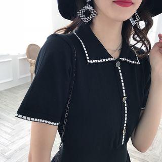 Contrast Trim High-waist Knit Dress