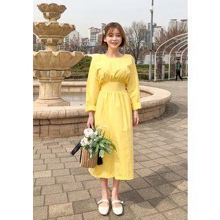 Tie-waist Monotone Long Dress